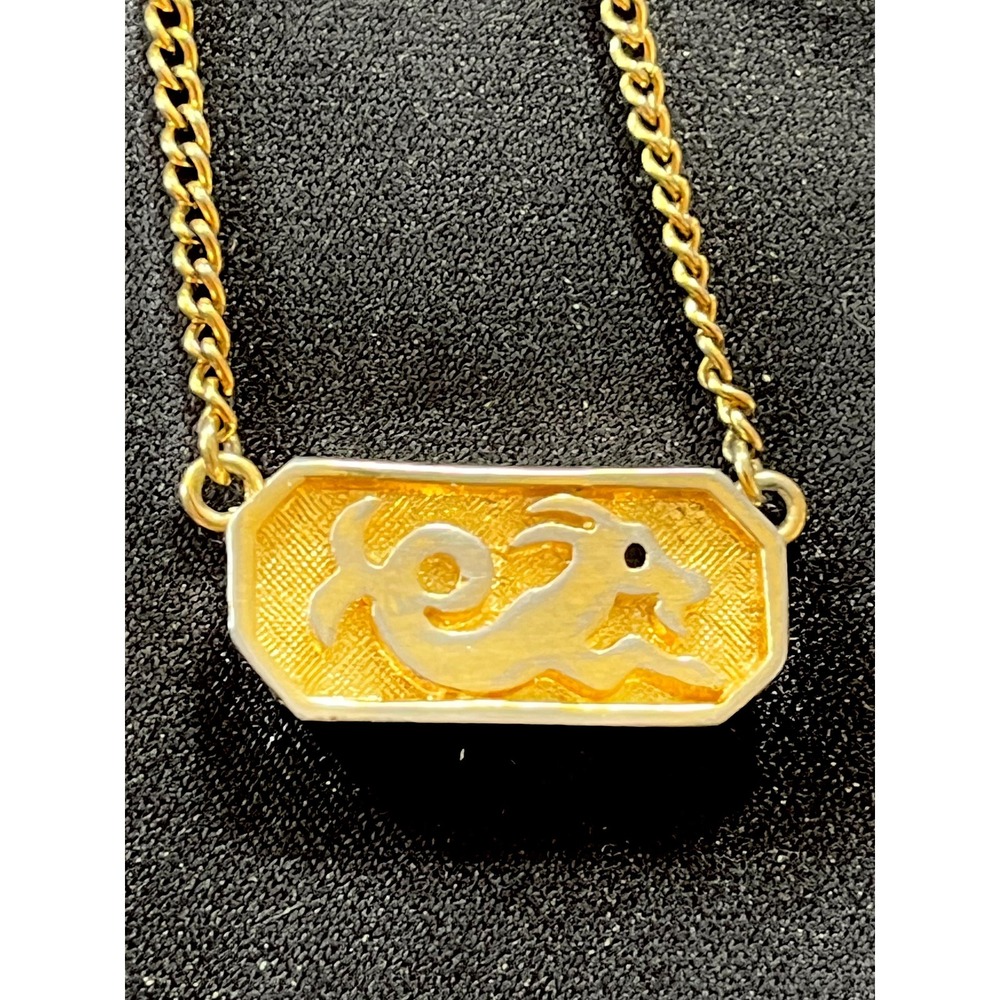 Vintage Trifari Zodiac Capricorn Pendant Necklace Gold Tone 14 Inch